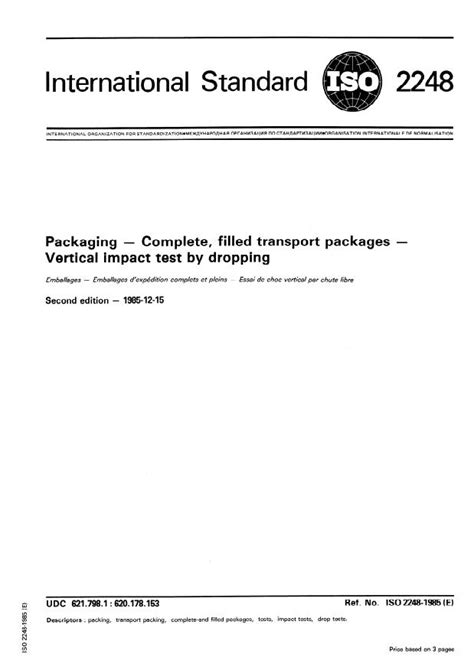 vertical impact test by dropping|ISO 2248:1985 Packaging — Complete, filled transport packages .